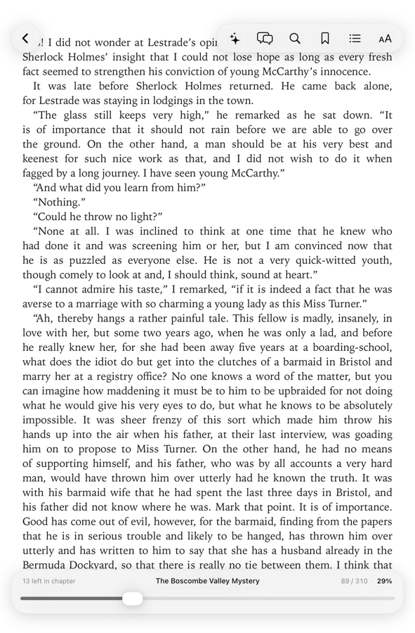 Reading a book in Quillet on iPad