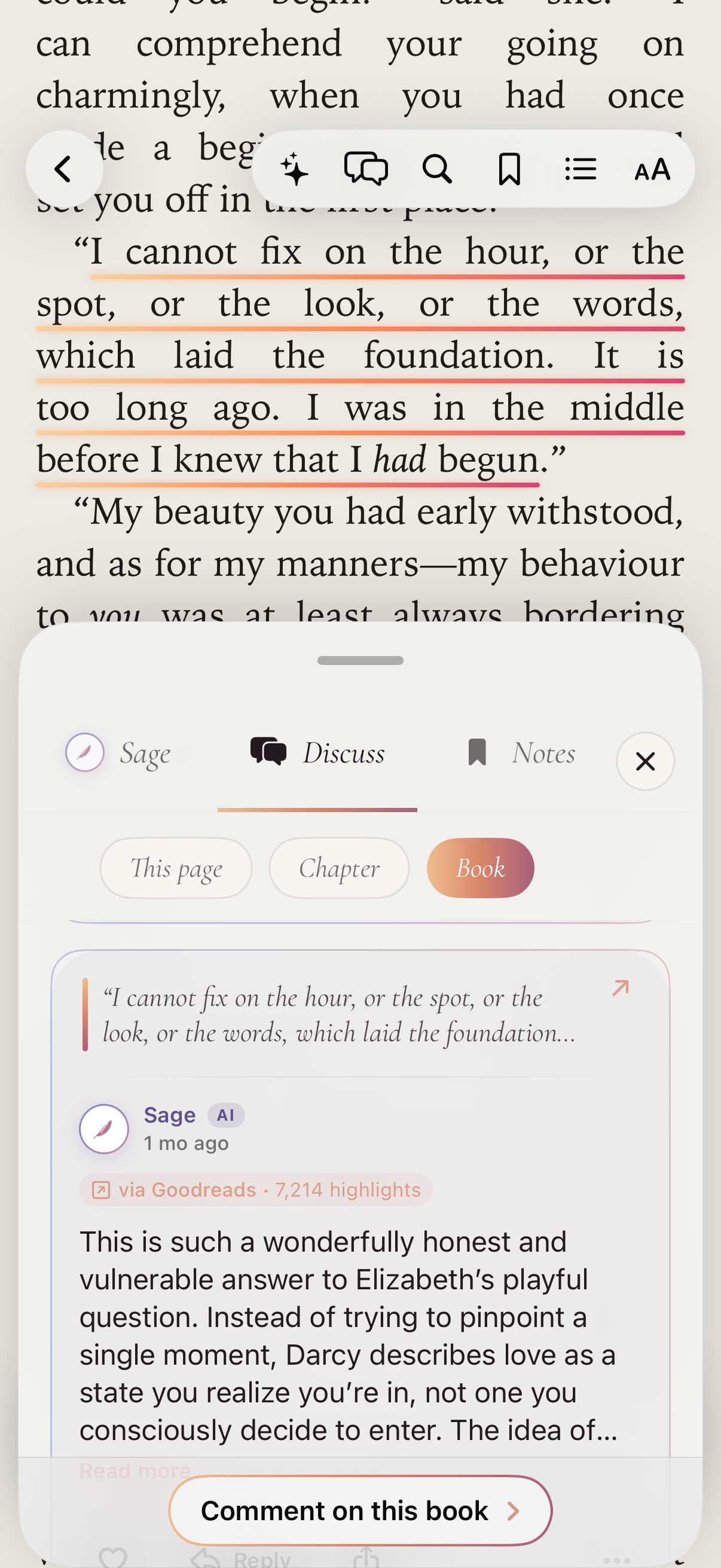 Discussing a book in the margins on iPhone